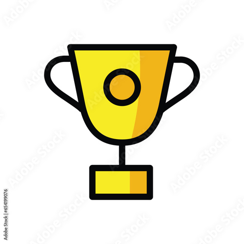 Trophy vector icon. Isolated trophy given as an recognition of achievement, usually in sports. Gold cup, tournament prize sign design.