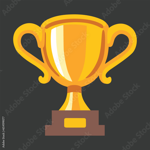 Trophy vector icon. Isolated trophy given as an recognition of achievement, usually in sports. Gold cup, tournament prize sign design.