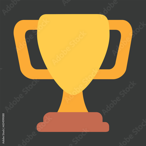 Trophy vector icon. Isolated trophy given as an recognition of achievement, usually in sports. Gold cup, tournament prize sign design.