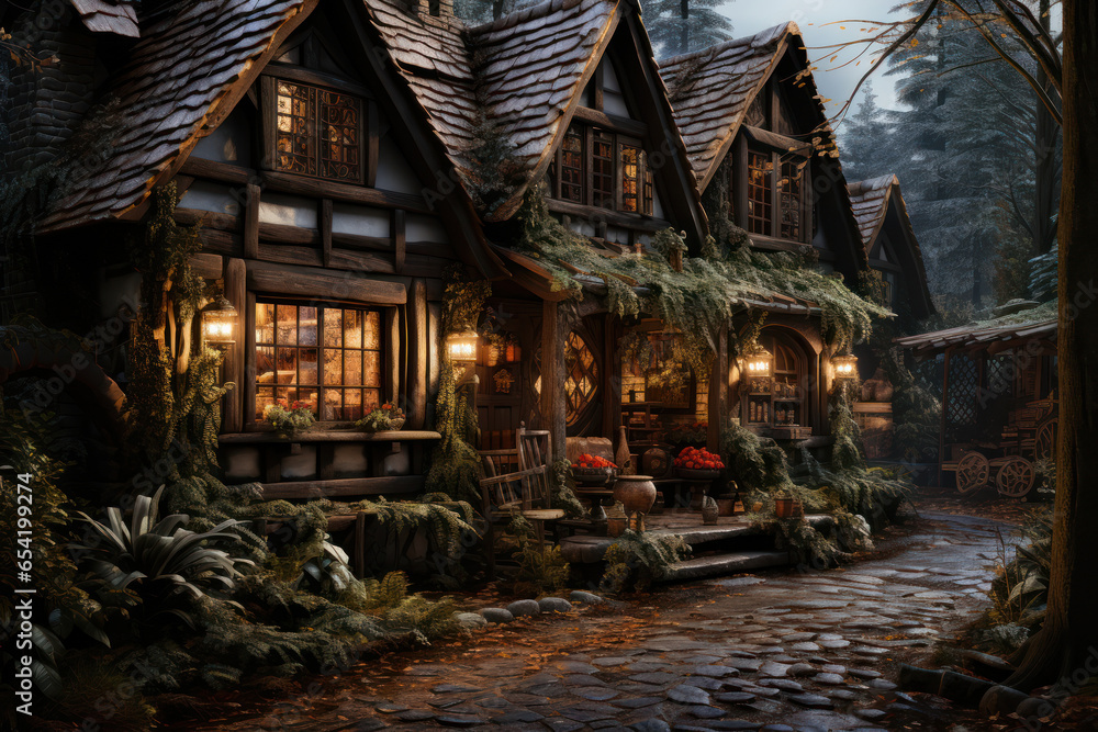 A cozy cabin nestled in the woods, where families gather for a rustic Christmas celebration. Generative Ai. A cozy cabin nestled in the woods, where families gather for a rustic Christmas celebration. Generative Ai.