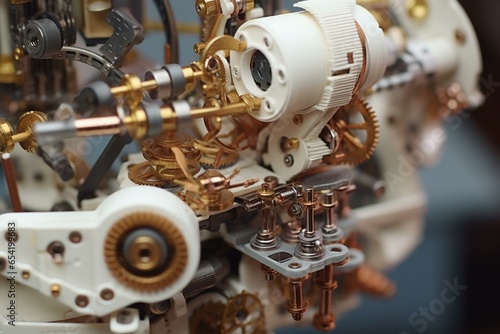 A detailed view of mechanical arms putting together satellite parts. Generative AI