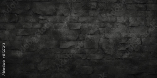 black grunge rough stone wall texture, dark grey horror theme background, Generative AI