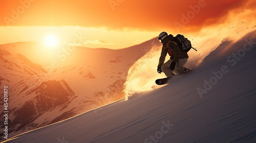 Snowboard athlete in snow lane