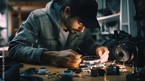 Young male technician repairing mobile phone