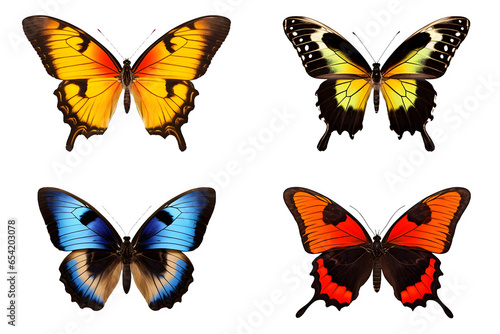 set of butterflies isolated on transparent background
