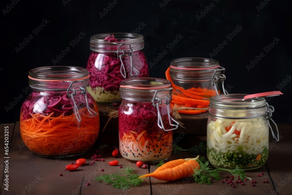 Pickled vegetables jar. Canned product. Generate Ai Pickled vegetables jar. Canned product. Generate Ai