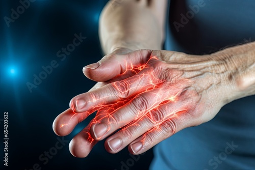 Inflammation of hand joints. Concept of rheumatic arthritis, rheumatism, gout, joint swelling or arthralgia, Generative AI photo