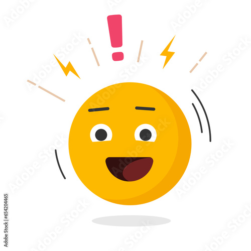 Happy excited emoticon emotion icon cartoon fun comic vector graphic illustration, wow facial exclamation expression in smile face, amazing cheer positive mood feel, delight cute gladness character