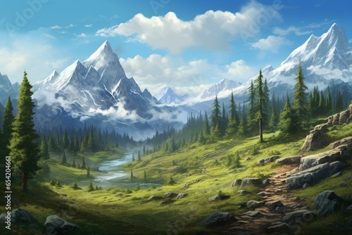 Scenic view of forests and mountains. Generative AI