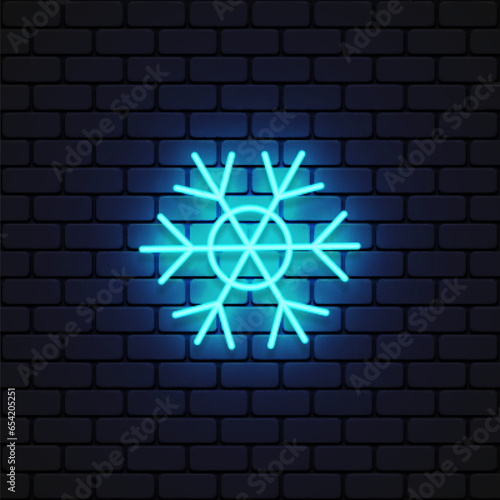 Snowflake neon icon in vintage style on black background. Vector illustration