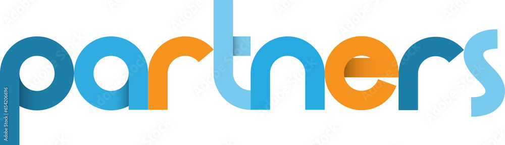 PARTNERS blue and orange typography banner on transparent background PARTNERS blue and orange typography banner on transparent background