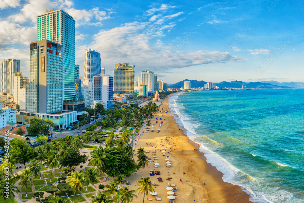 View of Nha Trang Bay with beautiful colors of water in Vietnam - obrazy, fototapety, plakaty 