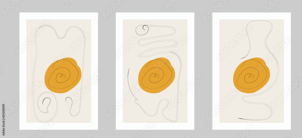 Set of 3 creative minimalist hand watercolors painted for wall decoration, postcard or brochure design. Vector EPS10.