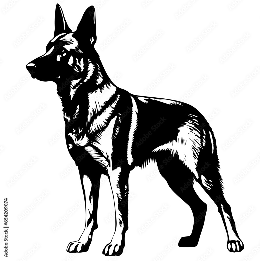 silhouette black and white german shepherd  dog  logo  in a minimal black and white style is suitable for your product logo or Brand Identity design - obrazy, fototapety, plakaty 
