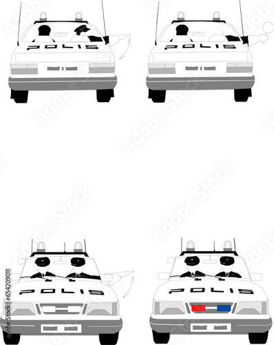 Slow down, Follow the police car and pull up behind it when it stops,  Drive off the road and stop in front of the police car, Road signs in Sweden