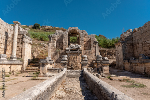 Ancient city of Perge in Antalya, Turkey. Historical ruins in the ancient city of Pamphylia © yalcinsonat