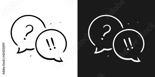 Large Question Mark And Exclamation Mark in round speech bubble. Dialogue Doodle style. Problem and solution icon. Vector EPS 10