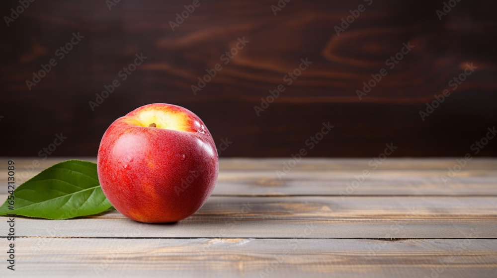 Photograph of a Delicious Nectarine on a Wood Background Photograph of a Delicious Nectarine on a Wood Background