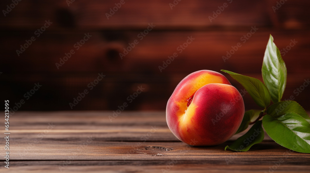 Photograph of a Delicious Nectarine on a Wood Background Photograph of a Delicious Nectarine on a Wood Background