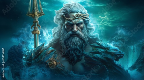 Poseidon - The greek god of the sea.generative ai
 photo