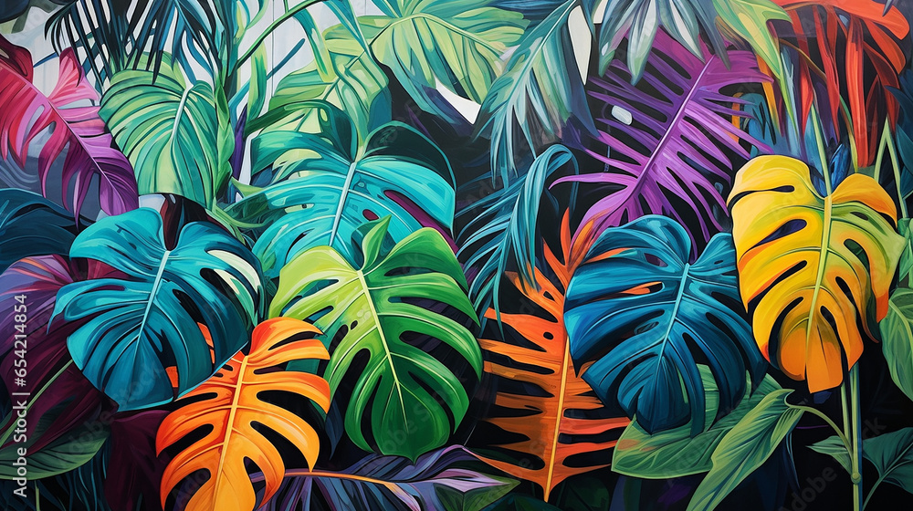 Leaves of exotic plants in street art style created with Generative Ai Leaves of exotic plants in street art style created with Generative Ai