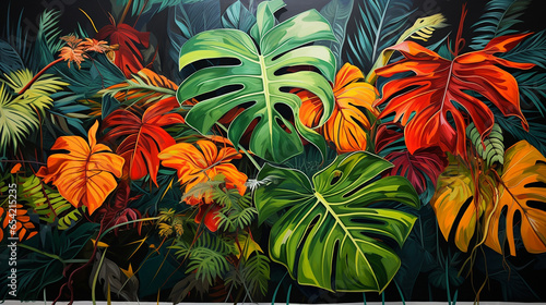 Leaves of exotic plants in street art style created with Generative Ai