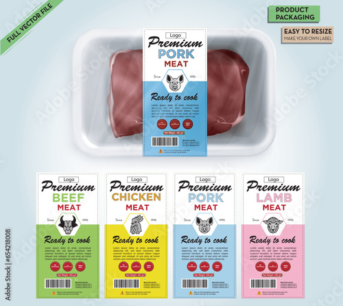 Meat Label,Meat box packaging, Cow meat, label for print, Cow meat box labaling, Label and packaging, barcode label, package design, price label, vector packgaing design, Box mockup, free mockup