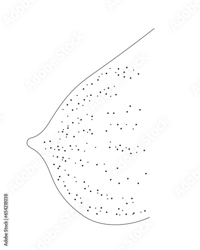Abstract lines and dots symbol of the female breast and mammary gland. Isolated flat drawing for logo, banner, package design. Vector illustration