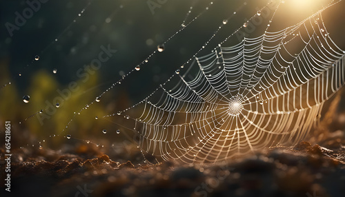 An intricate spiderweb with dewdrops ai generates © Ebad