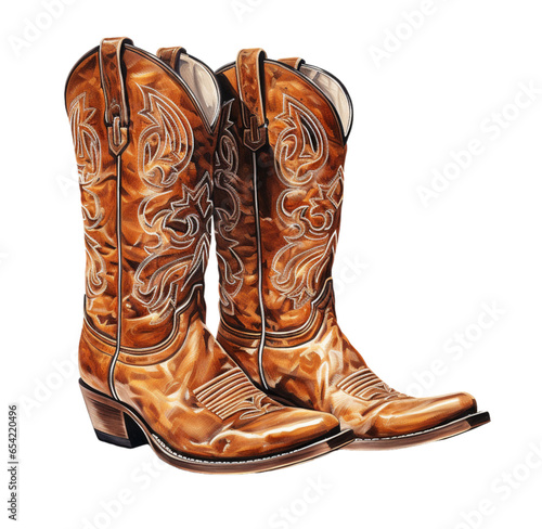 Watercolor illustration of cowboy boots. Generative AI, png image.