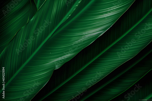Tropical Banana Leaf Texture in Garden, Abstract Green Leaf, Large Palm Foliage Nature Dark Green Background.