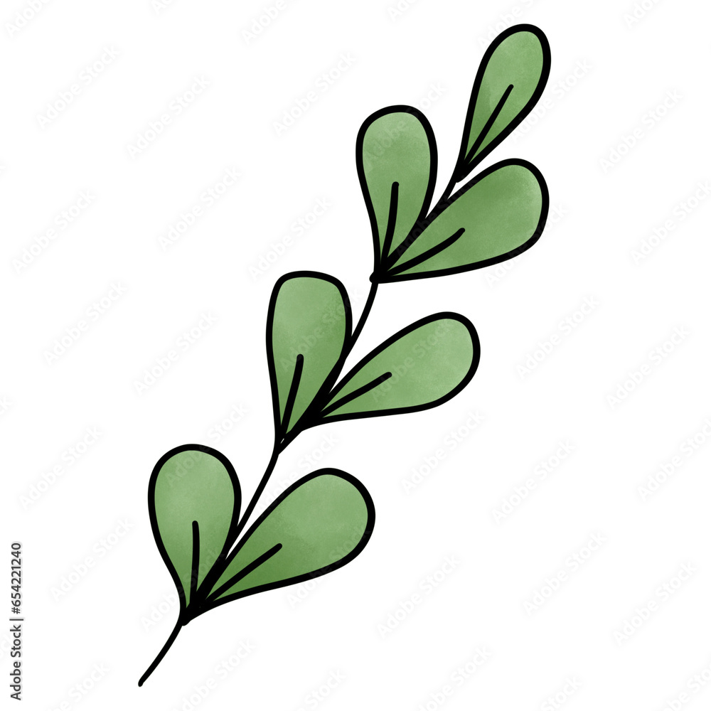 Cute green handdrawn botanical leaf watercolor