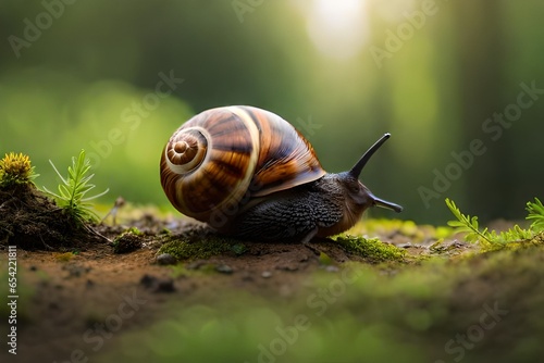 Helix pomatia, the Roman snail, Burgundy snail, edible snail or escargot in the forest. © Sm studio 