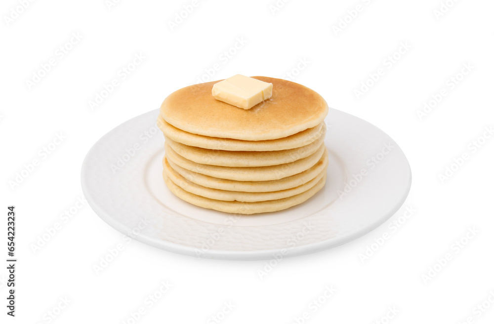 Delicious pancakes with butter isolated on white Delicious pancakes with butter isolated on white