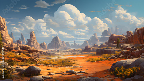 Beautiful scenic view of the desert with rocks and dramatic clouds in the background