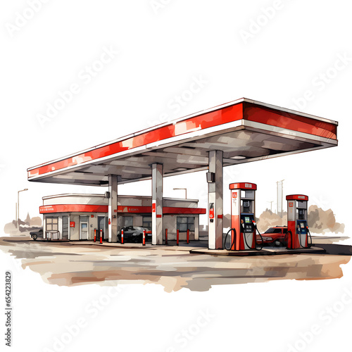 Watercolor Gas Station
