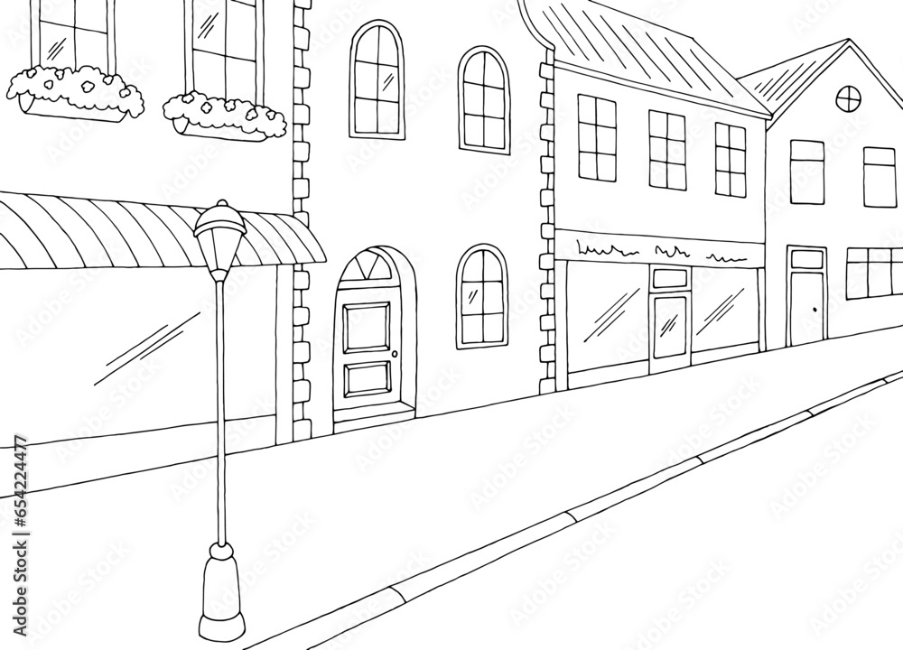 Street road graphic black white landscape sketch illustration vector 