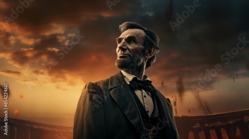 Portrait of empancipator Abraham Lincoln.generative ai
 photo