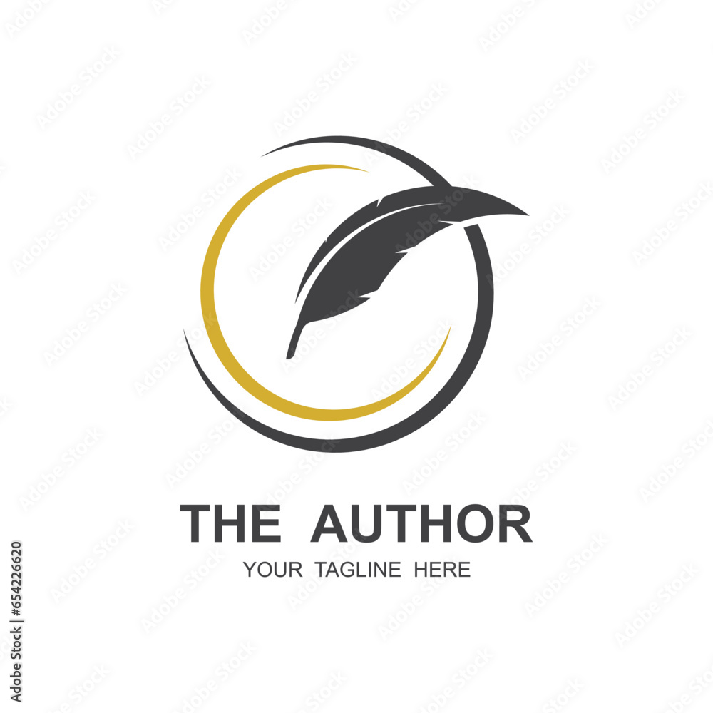 Obraz premium author's feather logo vector icon illustration design