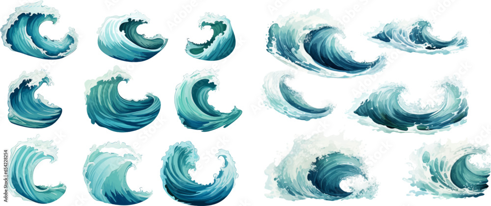 Set of sea waves on a white background. Set of sea waves on a white background.