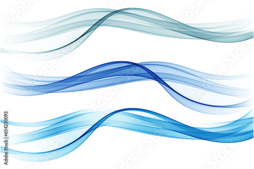 Blue wavy flow of transparent lines, abstract wave, smoky wave.