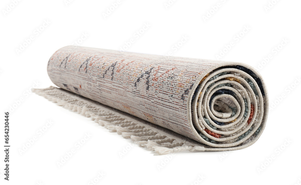 Rolled carpet on white background. Interior element Rolled carpet on white background. Interior element