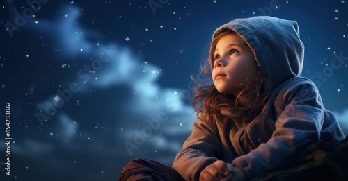 child gazing at the stars, innocence and wonder intertwined with dreams boundless as the sky