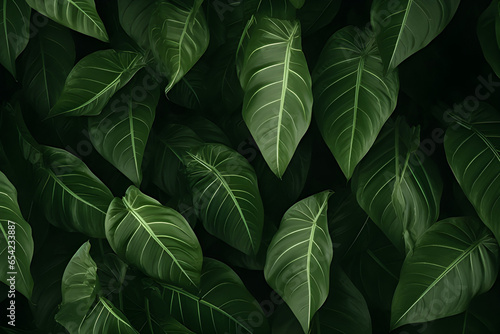 Leaves of Spathiphyllum Cannifolium, Abstract Green Texture, Nature Background, Tropical Leaf.