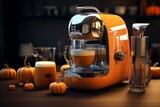 3D-rendered drink made from pumpkin with an electric juicer. Generative AI