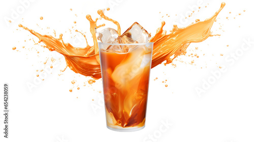 Ice tea thai tea splash isolated on transparent background PNG file