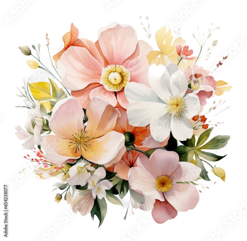 Watercolor illustration of spring bouquet. Generative AI  png image