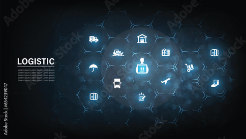 Logistic management concept. The complex process of planning, organizing and controlling resources to meet the needs of customers. The efficient flow and storage of goods, services.	
