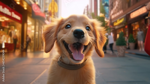 Fototapeta Naklejka Na Ścianę i Meble -  A happy and cute dog as it raced through the streets