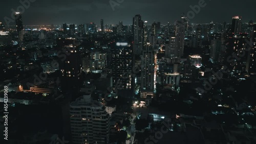Wallpaper Mural City night footage. Cinematic nighttime metropolis with towering skyscrapers, aerial view shot. Lights of city night time. Atmosphere of nocturnal cityscape with modern buildings of metropolis Torontodigital.ca